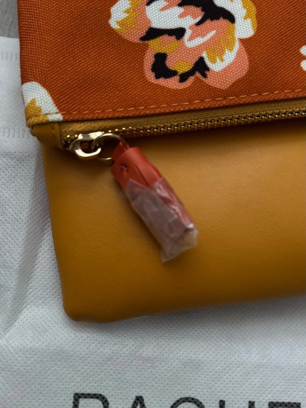Rachel Pally Orange Floral Fold-Over Clutch with Mustard Base